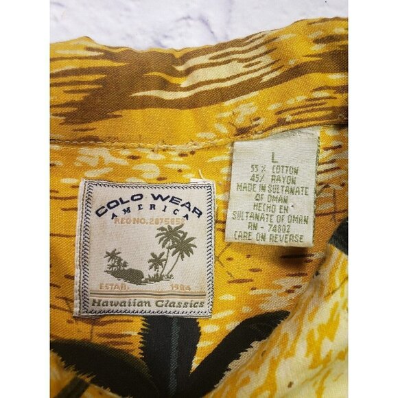 Colo Wear Means Size Large Yellow Black Hawaiian Short-Sleeve Button Front Shirt - Picture 3 of 5